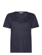 Reg Linen V-Neck Ss T-Shirt Navy GANT