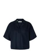 Slflyra 2/4 Boxy Linen Blend Shirt Noos Navy Selected