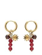 Earring Hoops Burgundy Beads Sun Gold My Jewellery