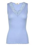 Rmwbea Sl V-Neck Top Blue RM By Rosemunde