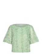 3D Flower Short Sleeve Blouse Green Bubbleroom