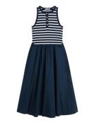 Gold Button Poplin Mix Dress Navy Tommy Hilfiger