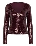 Sequins V-Neck Top Burgundy ROTATE