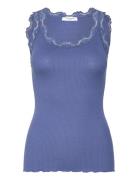 Rwbabette Silk Sl U-Neck Long Lace Blue Rosemunde