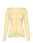 Rwbabette Silk Ls V-Neck Lace Cardi Yellow Rosemunde