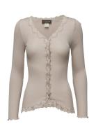 Rwbabette Silk Ls V-Neck Lace Cardi Cream Rosemunde
