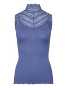 Silk Top W/ Lace Blue Rosemunde