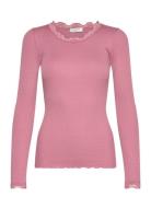 Rwbabette Silk Ls Lace T-Shirt Pink Rosemunde