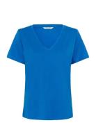 Crnaia Deep V-Neck T-Shirt Blue Cream