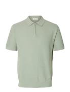 Slmcran Ss Knit Structure Zip Polo Noos Green Selected