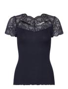 Rwbeatha Silk Capsleeve T-Shirt Navy Rosemunde