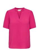 Carnoemi 2/4 V-Neck Blouse Wvn Pink ONLY Carmakoma