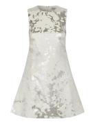 Metallic Woven Jacquard, Kick Pleat Mini Dress White STINE GOYA