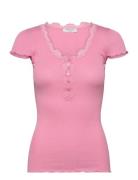 Rwbeatha Silk Capsleeve Button T-Sh Pink Rosemunde