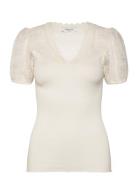 Rwbeatha Silk Ss Full Lace V- Neck Cream Rosemunde