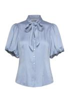 Blouse With Ribbon Collar Blue Coster Copenhagen