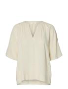 Slfviva 2/4 V-Neck Linen Blend Top Noos Beige Selected
