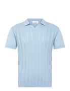 Knitted S/S Cable V-Neck Polo Blue Lindbergh