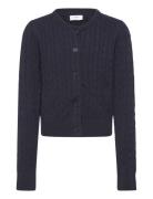 Grline Cable Ls Knit Cardigan Navy Grunt
