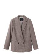 Double-Breasted Micro-Houndstooth Jacket Brown Mango