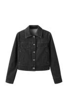 Fitted Denim Jacket With Pockets Black Mango