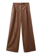 Wide Leg Faux-Leather Trousers Brown Mango