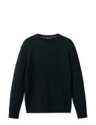 100% Cotton Cable Knit Sweater Navy Mango