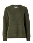 Slflulu Ls Knit O-Neck B Noos Khaki Selected