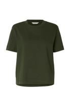 Slwessential Ss Boxy Tee Noos Khaki Selected
