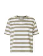 Slwessential Ss Striped Boxy Tee Noos Khaki Selected