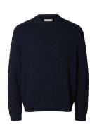 Slhphilip Ls Knit Relaxed Crew Neck Navy Selected
