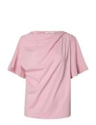 Slfoline Light Ss Draped Neck Tee Ex Pink Selected