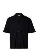 Slmrelaxsimon Ribbed Ss Overshirt Black Selected