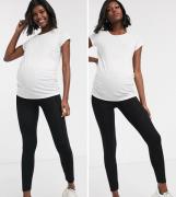 ASOS DESIGN Maternity Petite 2 pack leggings in black SAVE