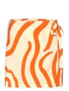 Printed Linen-Blend Skirt Lyhyt Hame Orange Mango
