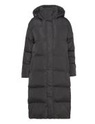 Longline Hooded Puffer Coat Topattu Pitkä Takki Black Superdry