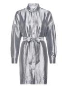 Slfsilva-Tonia Ls Shirt Dress B Lyhyt Mekko Silver Selected Femme