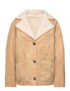 Shearling-Lined Coat With Buttons Nahkatakki Beige Mango