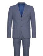 Checked Stretch Suit Puku Blue Lindbergh