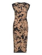 Palm Frond-Print Jersey Tie-Front Dress Polvipituinen Mekko Black Laur...