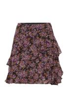 Floral Ruffle-Trim Georgette Skirt Lyhyt Hame Purple Lauren Ralph Laur...