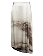 Travertine Print Asymetric Skirt Polvipituinen Hame White Calvin Klein