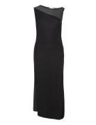 Fluid Jersey Panel Midi Dress Polvipituinen Mekko Black Calvin Klein