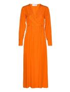 Slfabienne Ls Satin Ankle Wrap Dress B Polvipituinen Mekko Orange Sele...
