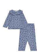 Printed Cotton Pyjamas Pyjamasetti Pyjama Blue Mango