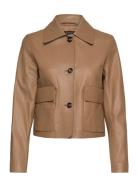 100% Leather Jacket With Buttons Nahkatakki Brown Mango