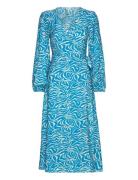 Objleonora L/S Wrap Midi Dress Polvipituinen Mekko Blue Object