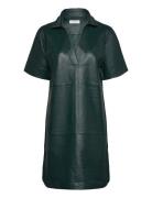 Leather Dress Polvipituinen Mekko Green Rosemunde