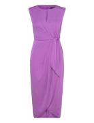 Stretch Jersey Tie-Front Dress Polvipituinen Mekko Purple Lauren Ralph...