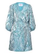 Msalika Short Wrap Dress Lyhyt Mekko Blue Minus